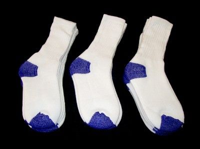 12 Pairs White/Blue Toe High Crew Socks Fits Size 6 8  
