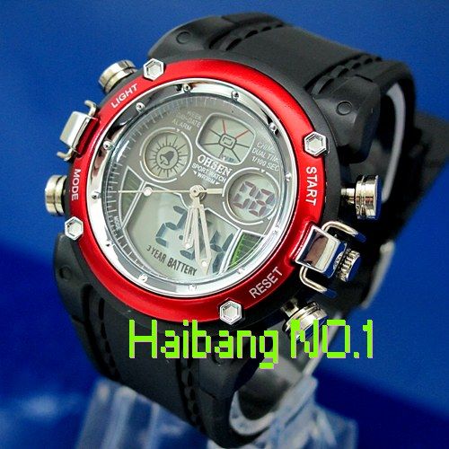 OHSEN New Dual Time Luxury Date Alarm Chronograph Sport Mens 