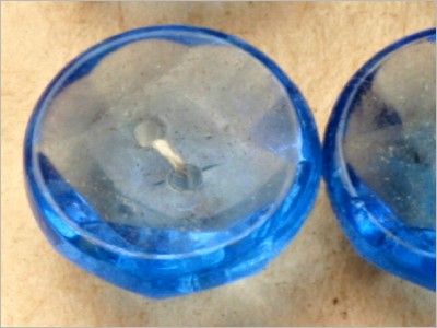ANTIQUE CZECH FACET CLEAR BLUE DEPRESSION GLASS BUTTONS  