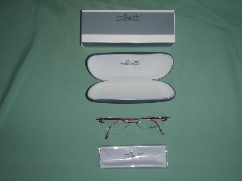   EYEGLASS FRAME W/CASE & CLOTH RED RIMLESS AMAZING  