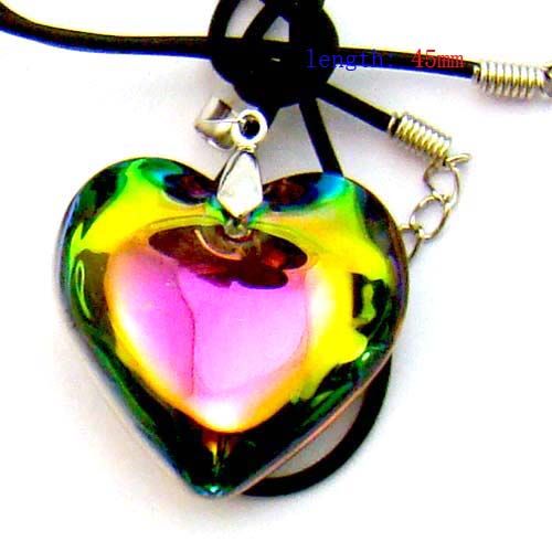 c8001 Rainbow Heart Love Bead Glass Crystal Pendant Necklace Fashion 