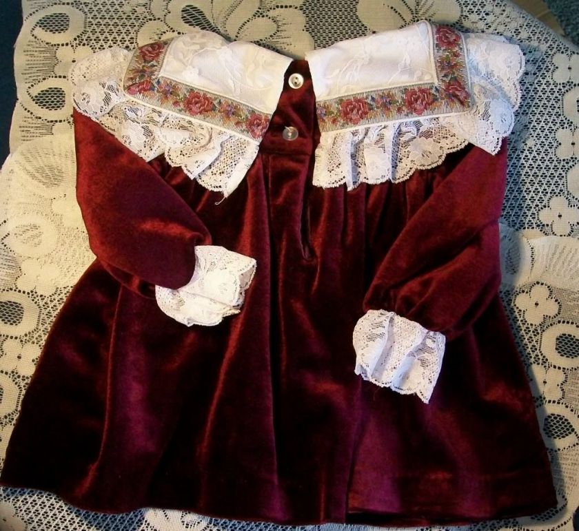Precious Vintage Baby Girls Dress,Deep Burgandy & lace  