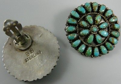 Native American Zuni Indian Petit Point Petitpoint Earrings Turquoise 