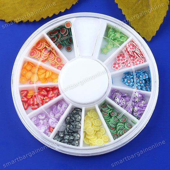 240Pc Mixed 3D Fimo Slice Fruit Flower Animal Canes Nails Art 