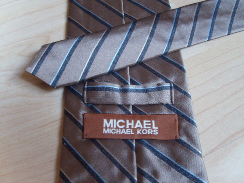   Mens MICHAEL KORS Stripe Silk Tie Gold w/ Black & Light Blue FREE SHIP