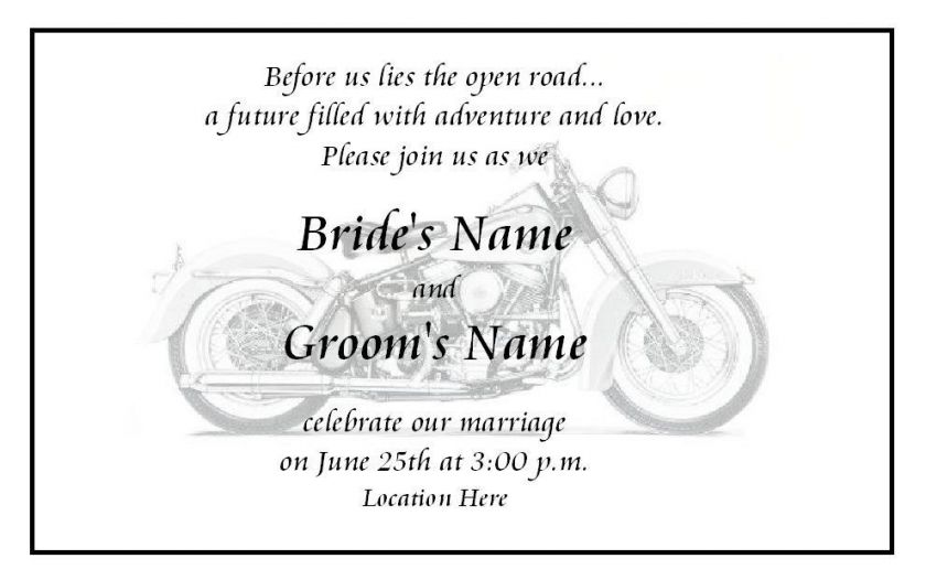 100 Motorcycle Wedding Invitations/RSVP Cards  