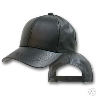 BLACK LEATHER BASEBALL CAP HAT CAPS HATS ADJUSTABLE USA  