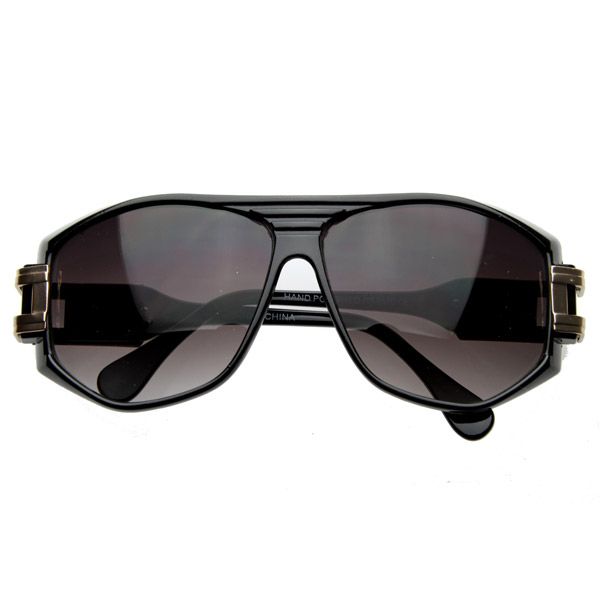 Designer High Fashion Retro Plastic Aviator With Metal Tabs Sunglasses 