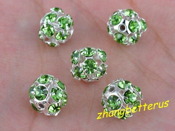  Pcs Silver Plated Rhinestone Spacer Beads Bracelet Charms Findings 8mm