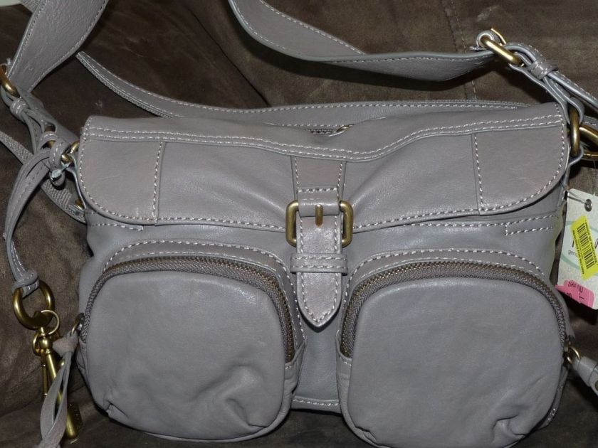 New Fossil Shelby Flap Leather purse handbag Iron Grey  