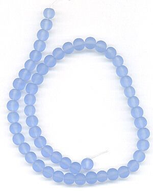 Blue Frosted Beach Sea Glass 6mm Round Beads  