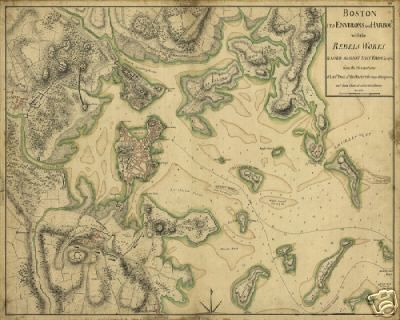 1775 Boston Harbor Revolutionary War Battle Antique Map  