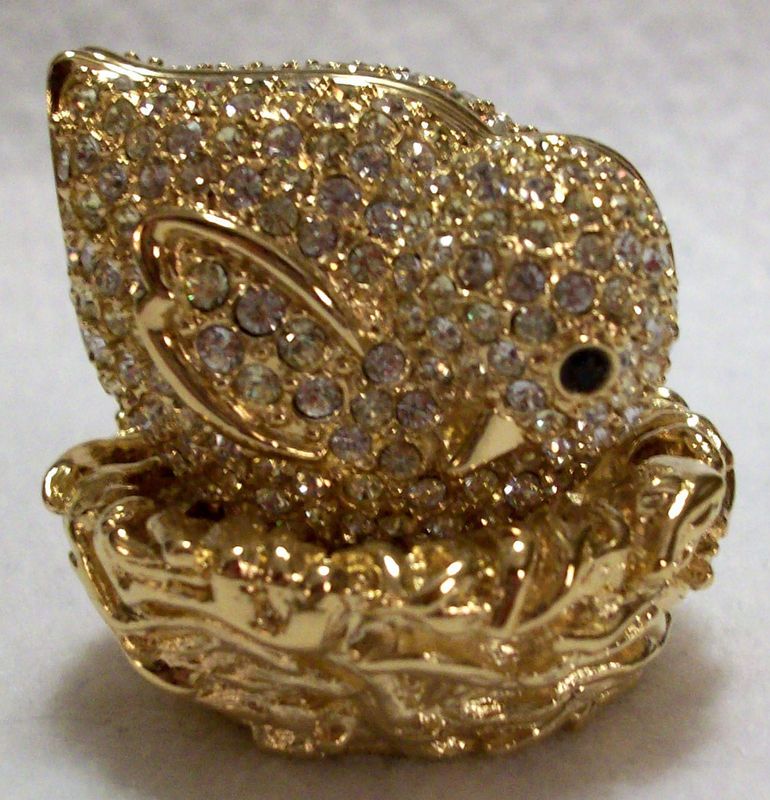 gold plated white crystal jeweled chicken on nest judith leiber